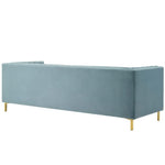 Ingenuity Channel Tufted Performance Velvet Sofa in Light Blue
