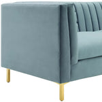 Ingenuity Channel Tufted Performance Velvet Sofa in Light Blue