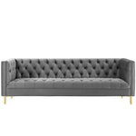 Delight Tufted Button Performance Velvet Sofa in Gray