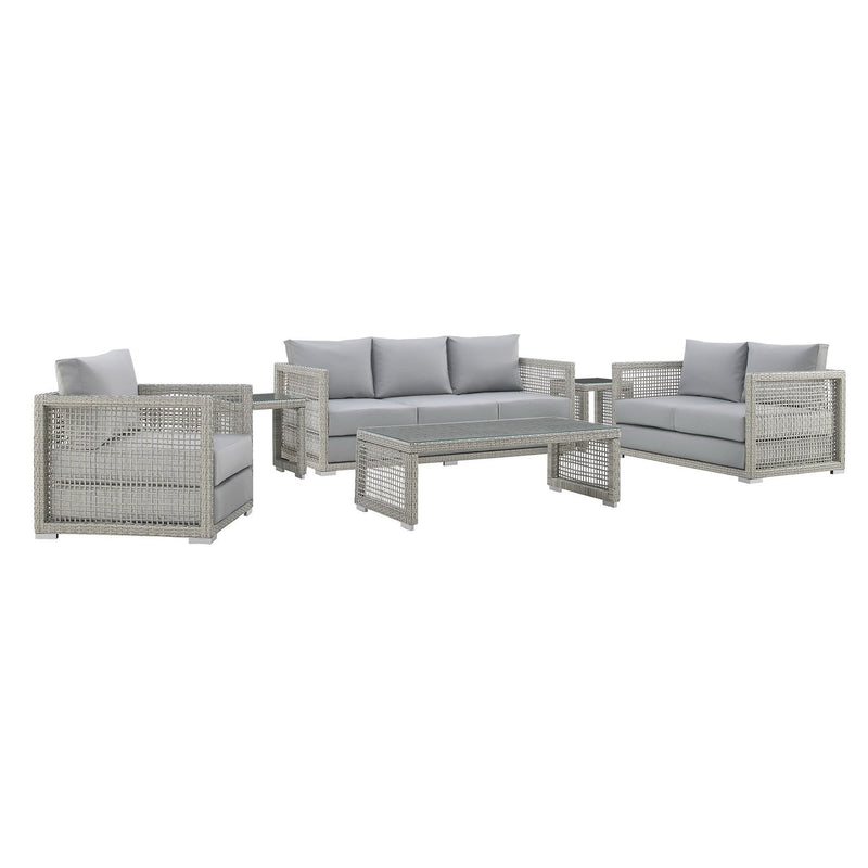 Aura 6 Piece Outdoor Patio Wicker Rattan Set in Gray Gray