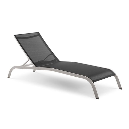 Savannah Mesh Chaise Outdoor Patio Aluminum Lounge Chair in Black