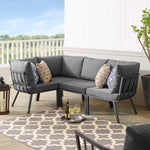 Riverside 4 Piece Outdoor Patio Aluminum Sectional in Gray Charcoal