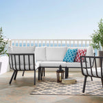 Riverside 4 Piece Outdoor Patio Aluminum Sectional in Gray White