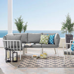 Riverside 4 Piece Outdoor Patio Aluminum Sectional in White Gray