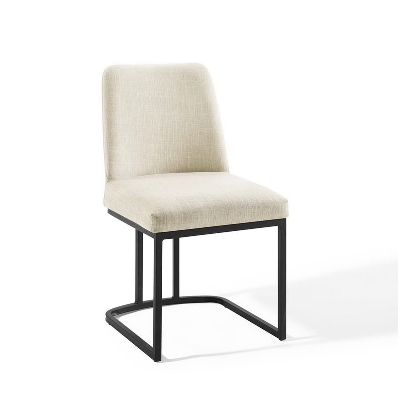 Amplify Sled Base Upholstered Fabric Dining Side Chair in Black Beige