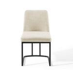 Amplify Sled Base Upholstered Fabric Dining Side Chair in Black Beige