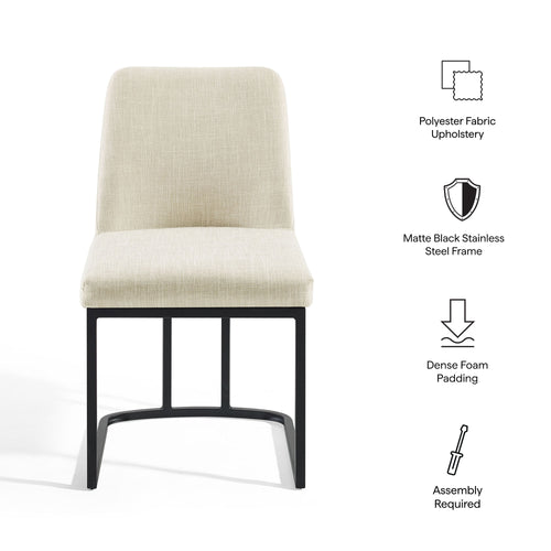 Amplify Sled Base Upholstered Fabric Dining Side Chair in Black Beige