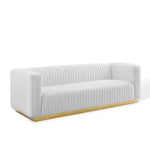 Charisma Channel Tufted Performance Velvet Living Room Sofa in White