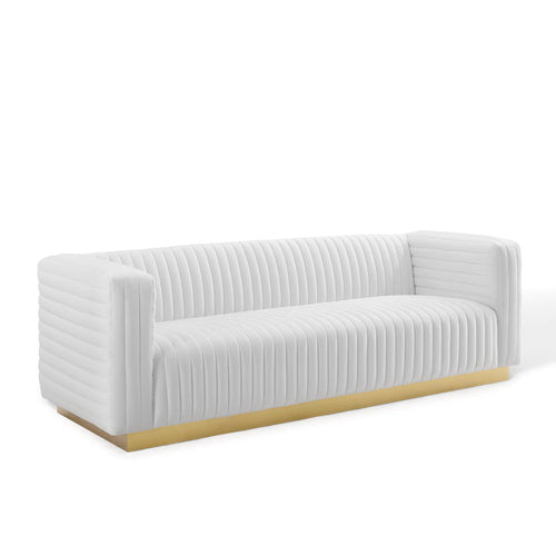 Charisma Channel Tufted Performance Velvet Living Room Sofa in White