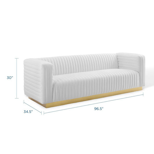Charisma Channel Tufted Performance Velvet Living Room Sofa in White
