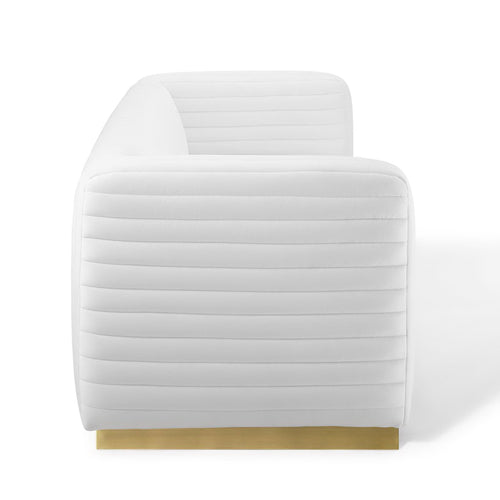 Charisma Channel Tufted Performance Velvet Living Room Sofa in White