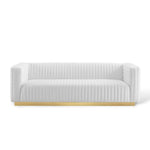 Charisma Channel Tufted Performance Velvet Living Room Sofa in White