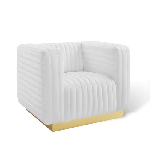 Charisma Channel Tufted Performance Velvet Accent Armchair in White