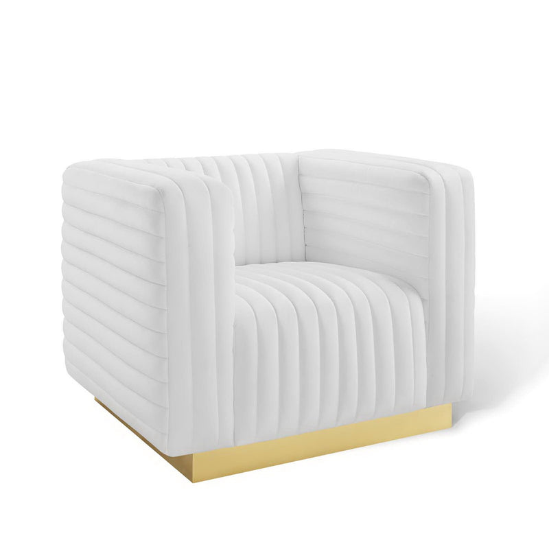 Charisma Channel Tufted Performance Velvet Accent Armchair in White