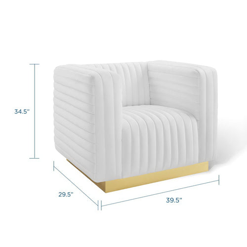 Charisma Channel Tufted Performance Velvet Accent Armchair in White
