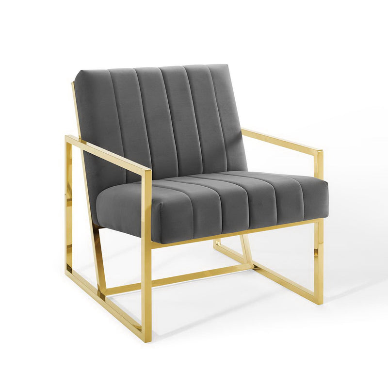 Inspire Channel Tufted Performance Velvet Armchair in Charcoal
