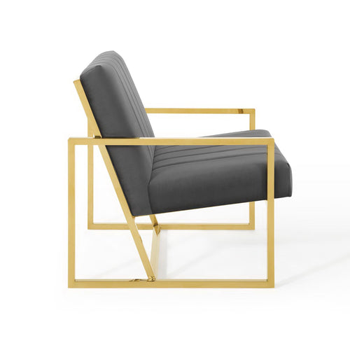 Inspire Channel Tufted Performance Velvet Armchair in Charcoal