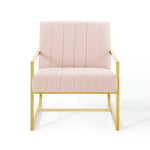 Inspire Channel Tufted Performance Velvet Armchair in Pink