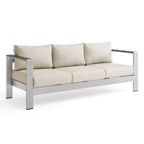 Shore Outdoor Patio Aluminum Sofa in Silver Beige