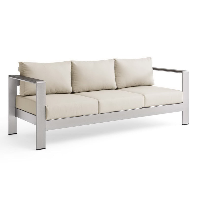 Shore Outdoor Patio Aluminum Sofa in Silver Beige