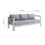 Shore Outdoor Patio Aluminum Sofa in Silver Gray