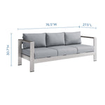 Shore Outdoor Patio Aluminum Sofa in Silver Gray