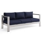 Shore Outdoor Patio Aluminum Sofa in Silver Navy
