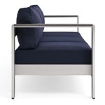 Shore Outdoor Patio Aluminum Sofa in Silver Navy