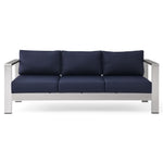 Shore Outdoor Patio Aluminum Sofa in Silver Navy