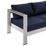 Shore Outdoor Patio Aluminum Sofa in Silver Navy