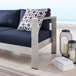Shore Outdoor Patio Aluminum Sofa in Silver Navy