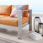 Shore Outdoor Patio Aluminum Sofa in Silver Orange