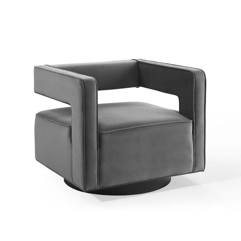 Booth Performance Velvet Performance Velvet Swivel Armchair in Gray
