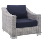Conway Sunbrella® Outdoor Patio Wicker Rattan Armchair in Light Gray Navy
