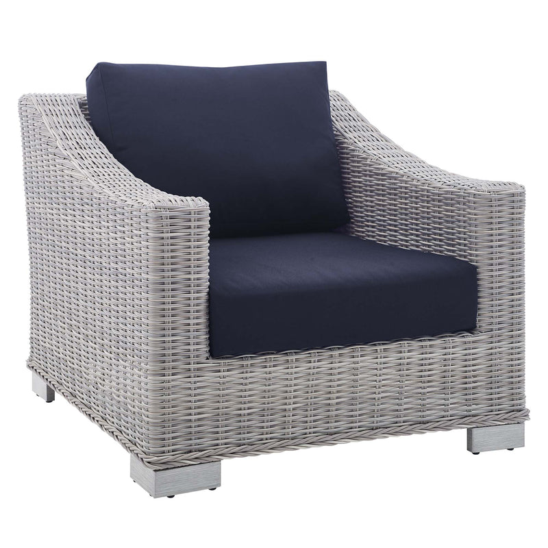 Conway Sunbrella® Outdoor Patio Wicker Rattan Armchair in Light Gray Navy