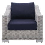 Conway Sunbrella® Outdoor Patio Wicker Rattan Armchair in Light Gray Navy