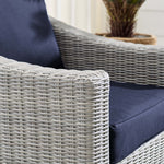 Conway Sunbrella® Outdoor Patio Wicker Rattan Armchair in Light Gray Navy