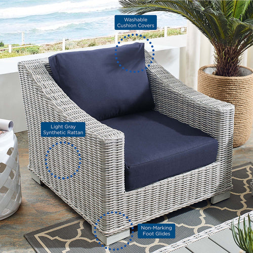 Conway Sunbrella® Outdoor Patio Wicker Rattan Armchair in Light Gray Navy