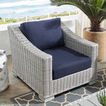 Conway Sunbrella® Outdoor Patio Wicker Rattan Armchair in Light Gray Navy