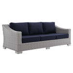 Conway Sunbrella® Outdoor Patio Wicker Rattan Sofa in Light Gray Navy