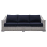 Conway Sunbrella® Outdoor Patio Wicker Rattan Sofa in Light Gray Navy