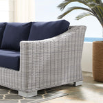 Conway Sunbrella® Outdoor Patio Wicker Rattan Sofa in Light Gray Navy
