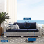 Conway Sunbrella® Outdoor Patio Wicker Rattan Sofa in Light Gray Navy