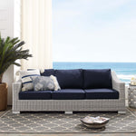 Conway Sunbrella® Outdoor Patio Wicker Rattan Sofa in Light Gray Navy