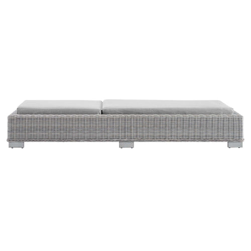 Conway Sunbrella® Outdoor Patio Wicker Rattan Chaise Lounge in Light Gray Gray