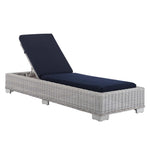 Conway Sunbrella® Outdoor Patio Wicker Rattan Chaise Lounge in Light Gray Navy