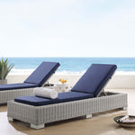Conway Sunbrella® Outdoor Patio Wicker Rattan Chaise Lounge in Light Gray Navy