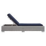 Conway Sunbrella® Outdoor Patio Wicker Rattan Chaise Lounge in Light Gray Navy