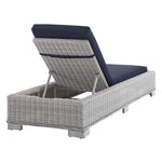 Conway Sunbrella® Outdoor Patio Wicker Rattan Chaise Lounge in Light Gray Navy