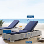 Conway Sunbrella® Outdoor Patio Wicker Rattan Chaise Lounge in Light Gray Navy